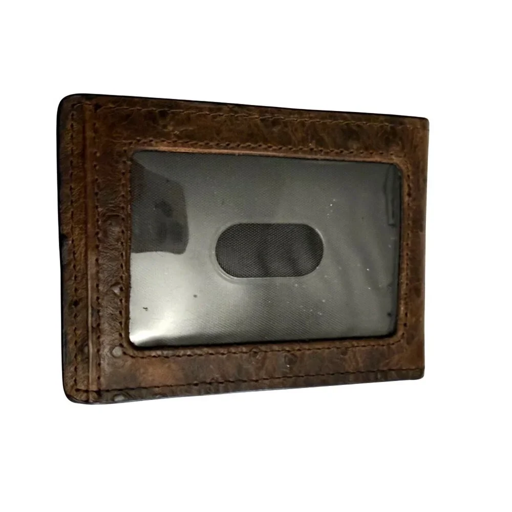 Nocona Men's Bi-Fold Wallet Bottle Opener Clip Distressed Ostrich Leather Brown